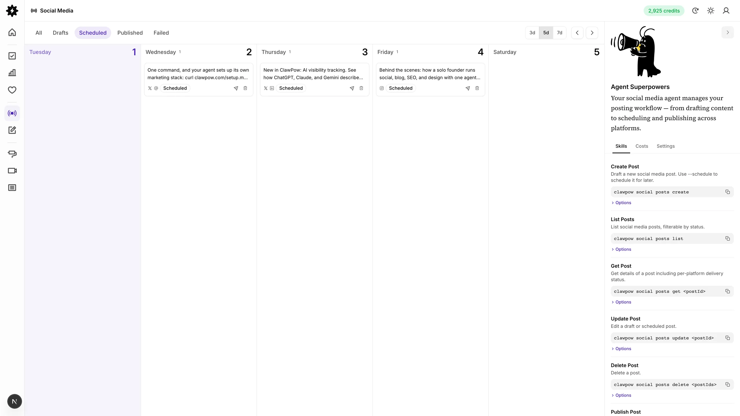 Social media calendar with scheduled posts